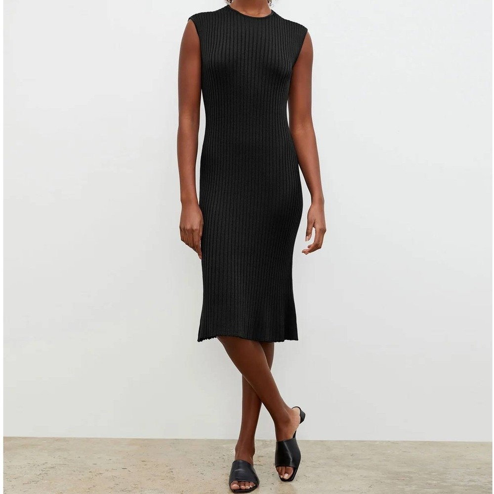 NEW MM Lafleur Black The Dylan Dress Slinky Knit Midi Ribbed Size Medium